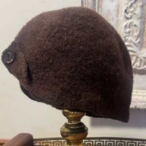 Vintage inspired Handmade Julie Sinden Button Up Hat Brown Merino Wool